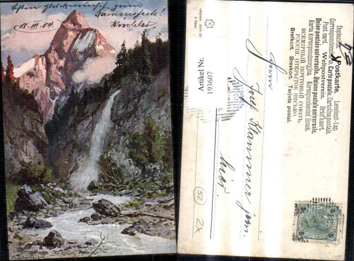 193607, Artist Ak Splitgerber jun. Waterfall in a mountain landscape