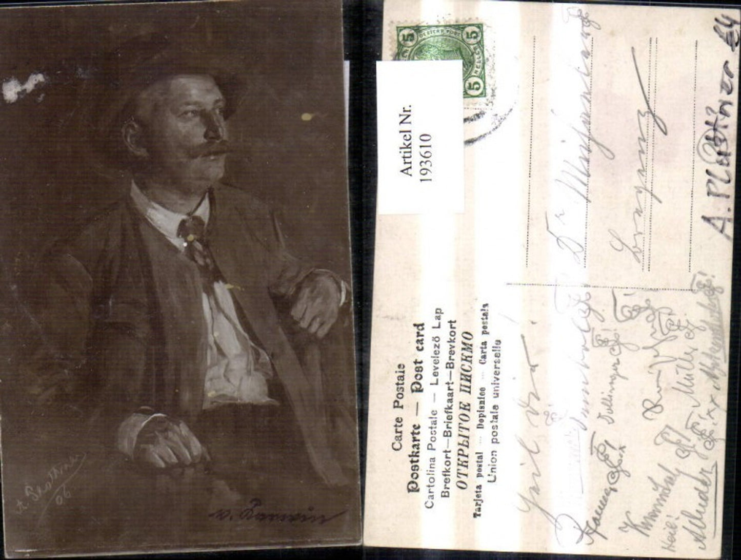 193610,Künstler Ak A. Plattner Mann Portrait Tracht Hut