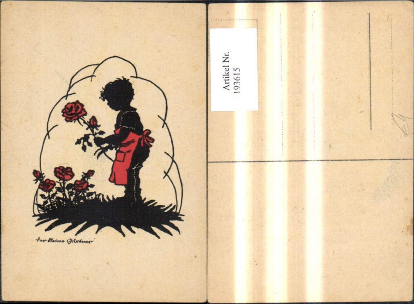193615,Künstler Ak Scherenschnitt Silhouette Die kleine Gärtnerin Mädchen Blumen