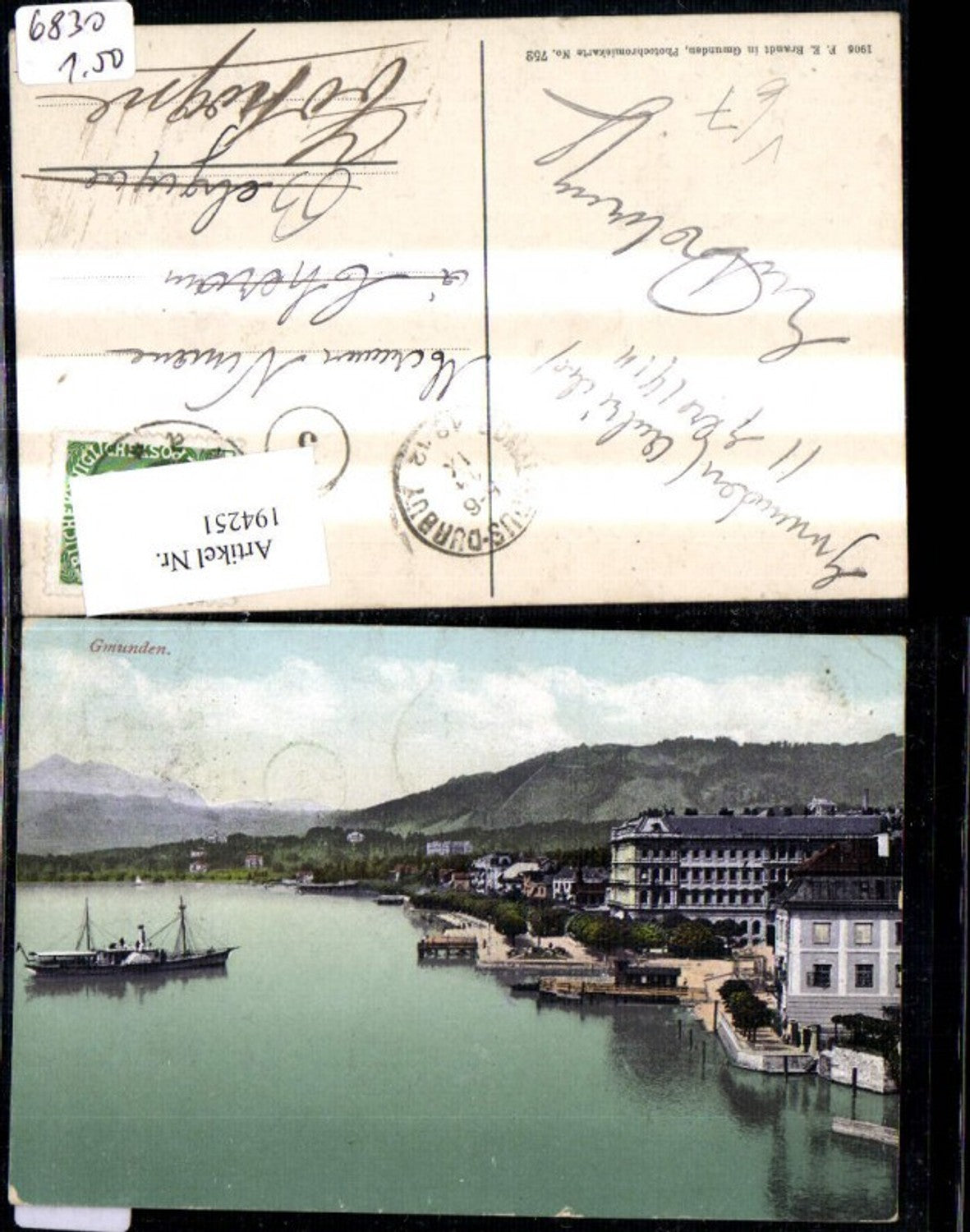 194251,Gmunden Traunsee Schiff Dampfer Salzkammergut pub F. E. Brandt 752