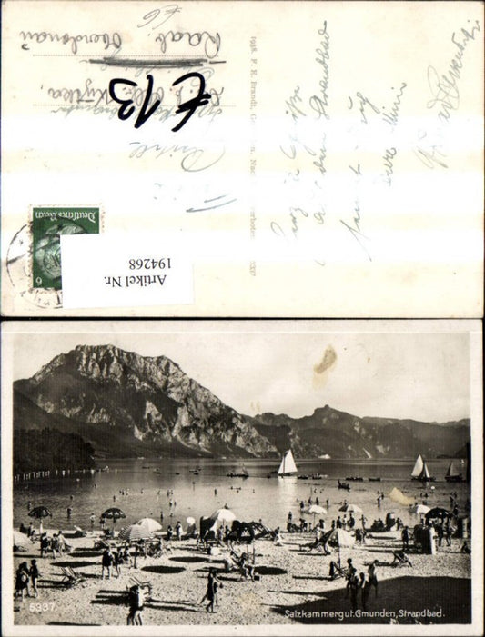 194268,Gmunden Strandbad Badegäste Segelboote Boote Salzkammergut pub F. E. Brandt 5337