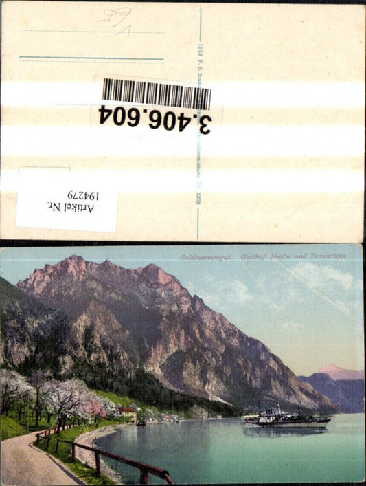 194279,Gmunden Gasthof Hoisn u. Traunstein Schiff Dampfer Salzkammergut pub F. E. Brandt 1202