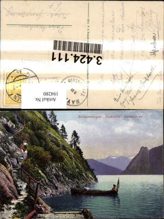 194280,Gmunden Lainaustiege Salzkammergut Ruderboot Boot Personen pub F. E. Brandt 976