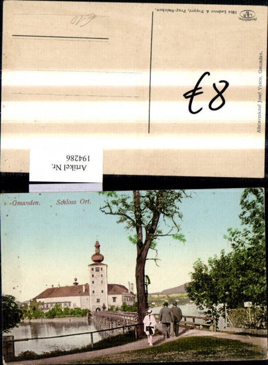 194286,Gmunden Schloss Ort Ansicht Personen v. Steg Brücke