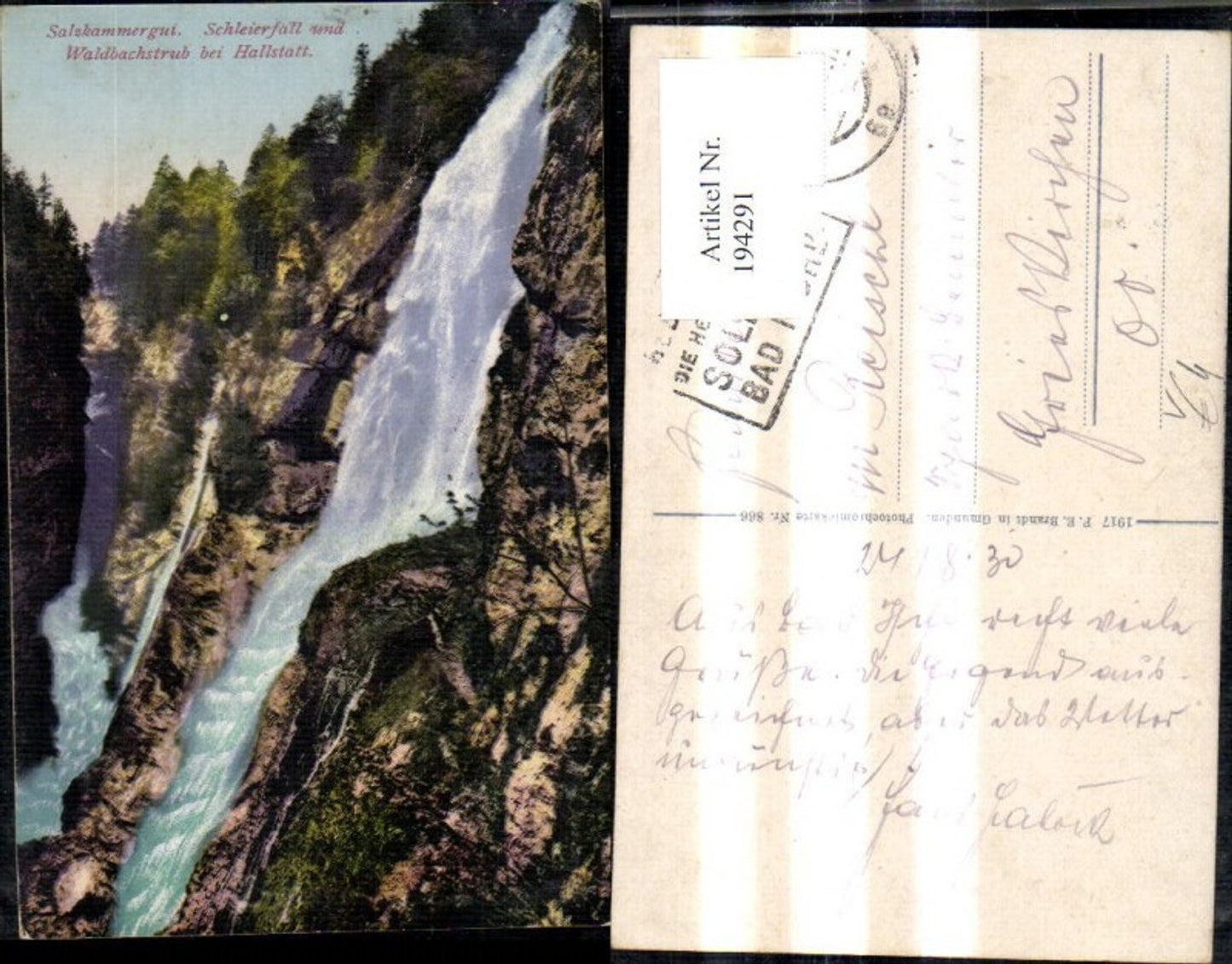194291,Schleierfall u. Waldbachstrub b. Hallstatt Wasserfall Salzkammergut pub F. E. Brandt 866