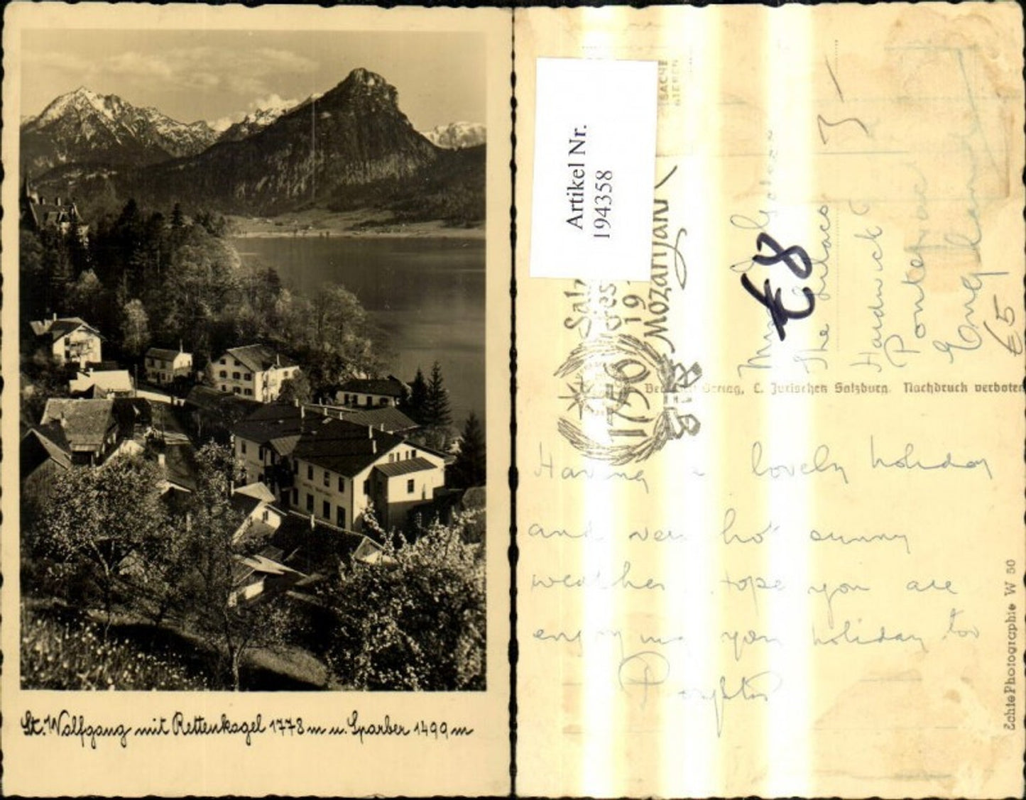 194358,Foto Ak St Wolfgang m. Rettenkogel Sparber Wolfgangsee