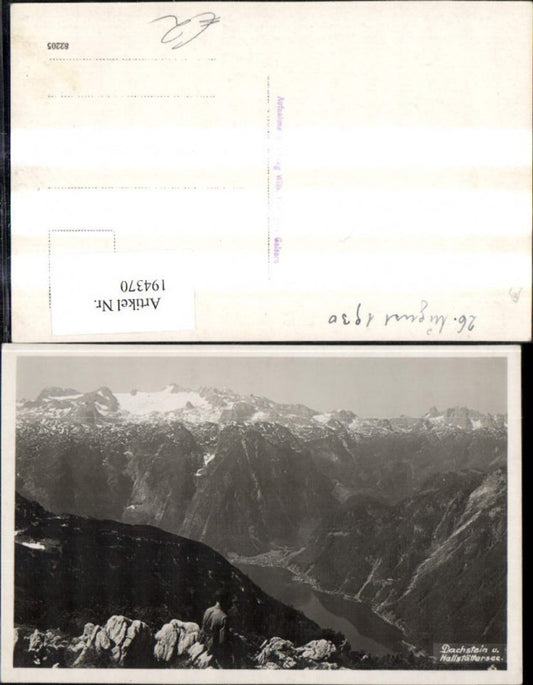 194370,Foto Ak Dachstein m. Hallstättersee Hallstatt Ansicht m. Bergsteiger Mann 1930