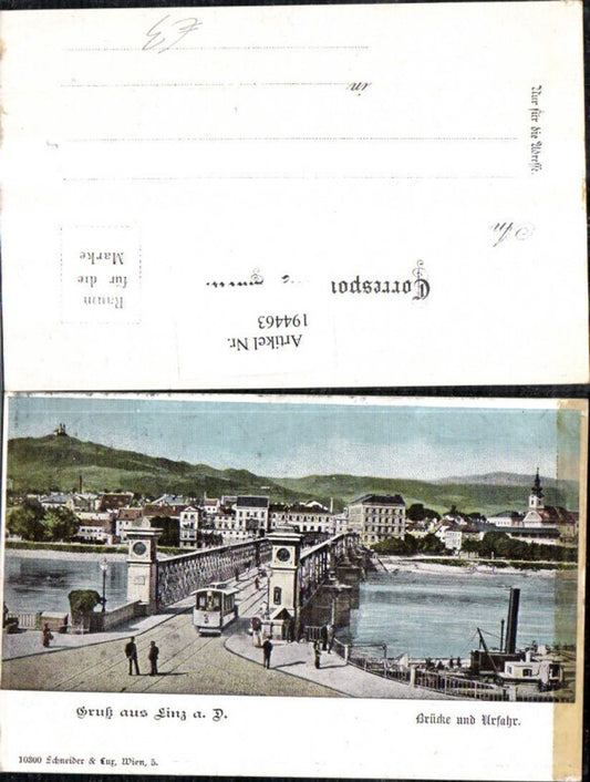 194463,Gruß aus Linz Brücke u. Urfahr Straßenbahn