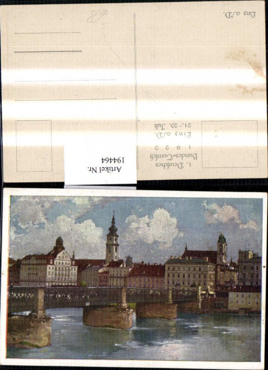 194464,Linz a. d. Donau Teilansicht Brücke pub Deutsches Bundes-Turnfest