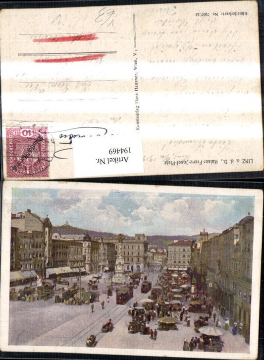 194469,Linz a. d. Donau Kaiser Franz-Josef-Platz Straßenbahn Dreifaltigkeitssäule pub Hans Hausner 7007/15