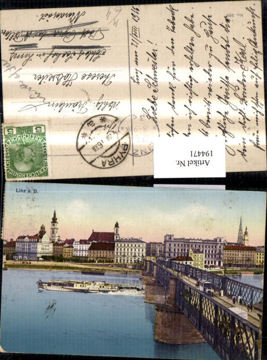 194471,Linz a. d. Donau Teilansicht Brücke Schiff