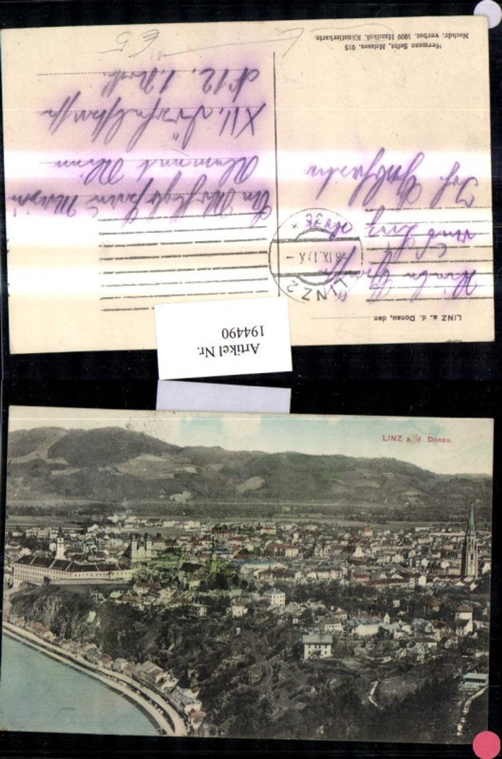 194490,Linz a. d. Donau Teilansicht Handkoloriert