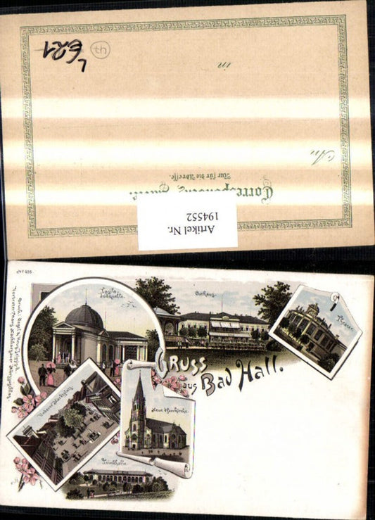 194552,Litho AK Gruß aus Bad Hall Kurhaus Theater Jodquelle Trinkhalle Pfarrkirche Marktplatz Mehrbildkarte