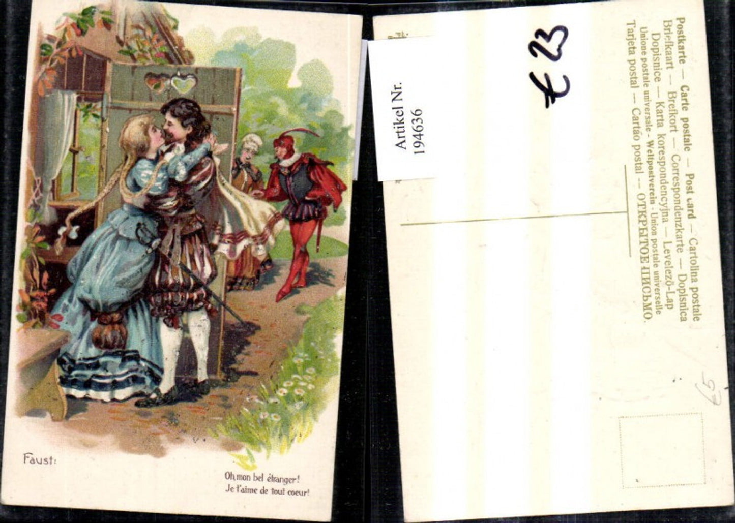 194636,Liebe Präge Ak Paar Kuss i. Tür Faust Spruch Text