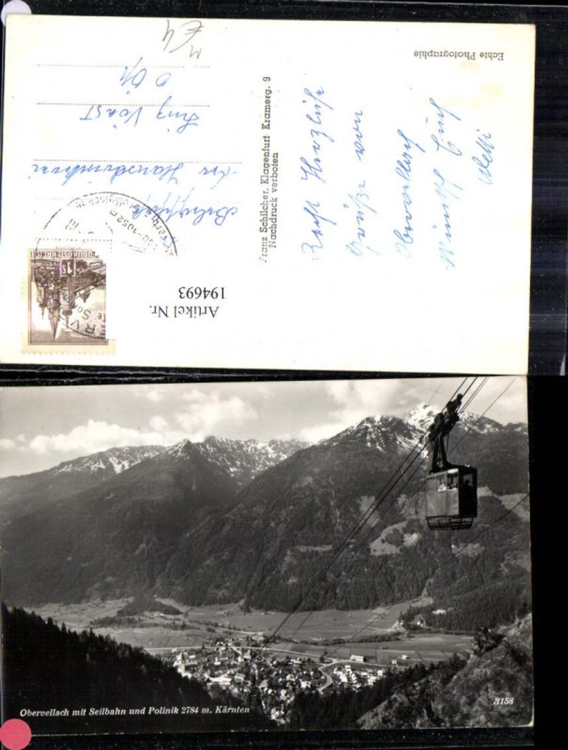 194693,Foto Ak Oberwellach m. Seilbahn u. Polinik Gondel Bergbahn