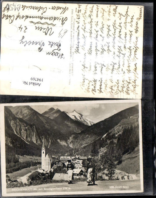 194769,Foto Ak Heiligenblut m. Großglockner Großglockner Hochalpenstrasse Frauen i. Tracht Typen i. Vordergrund