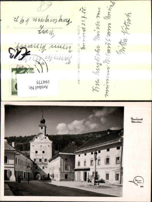 194775,Foto Ak Gmünd i. Kärnten Hauptplatz m. Säule Personen