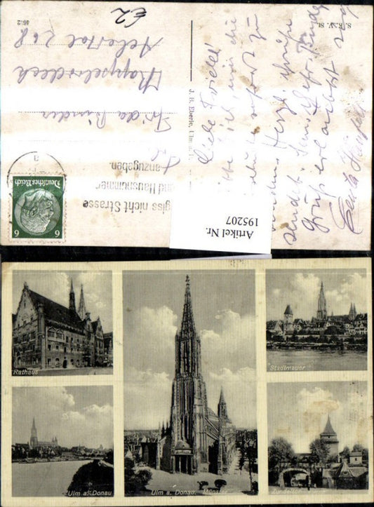195207, Ulm on the Danube, Münster, Town Hall, City Wall, Zundeltor, Multi-view postcard