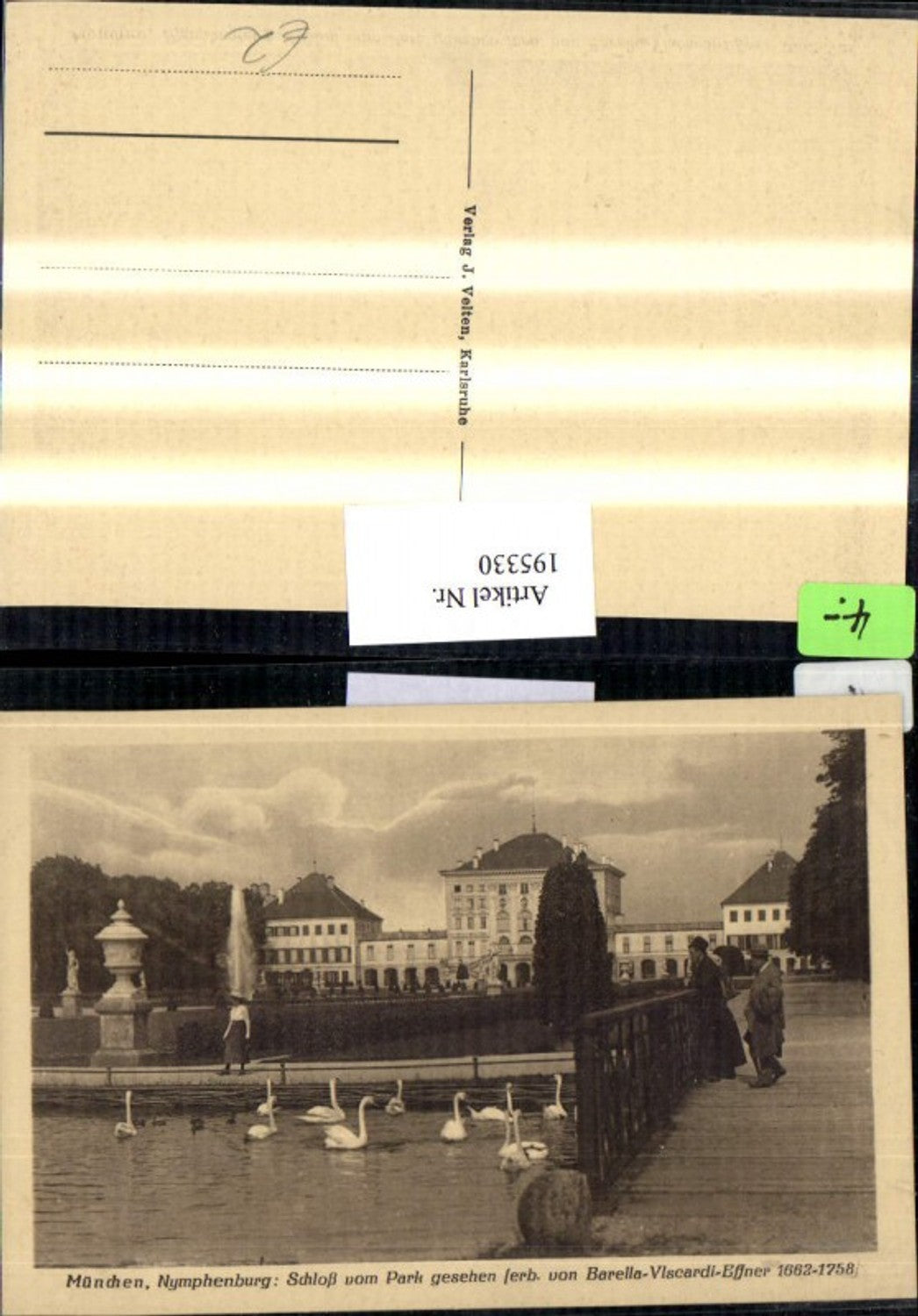 195330,München Nymphenburg Schloß u. Park gesehen Brücke Schwäne Personen