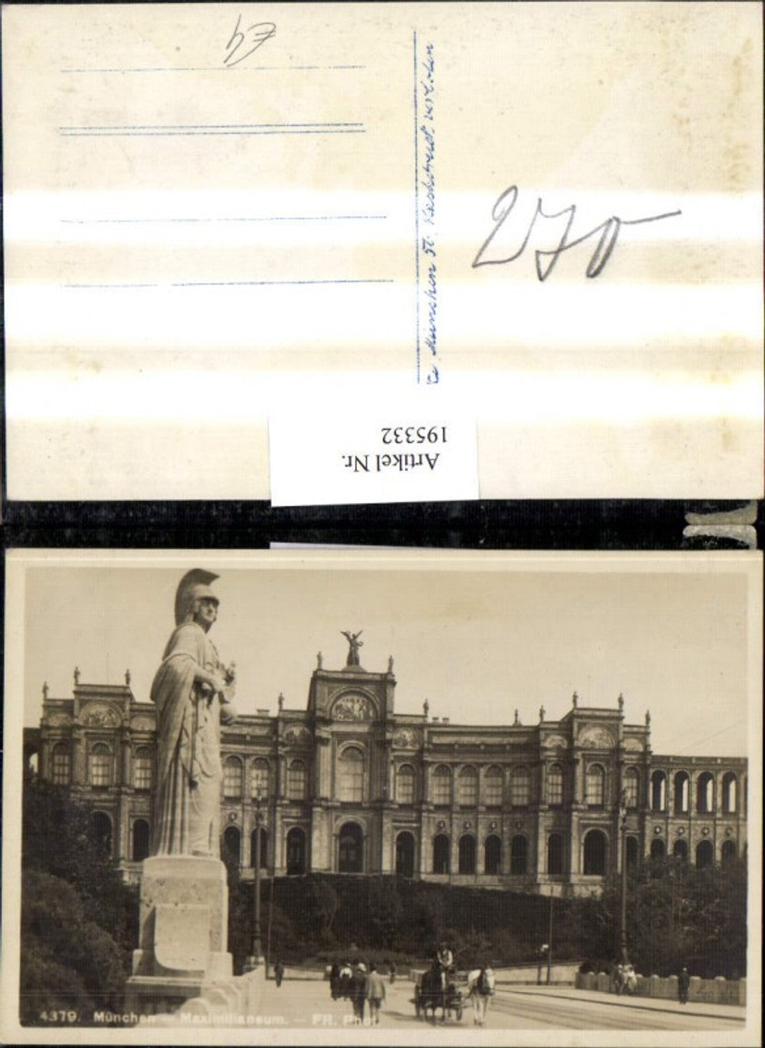 195332, Munich Maximilianeum Statue Horse-drawn carriage Carriage