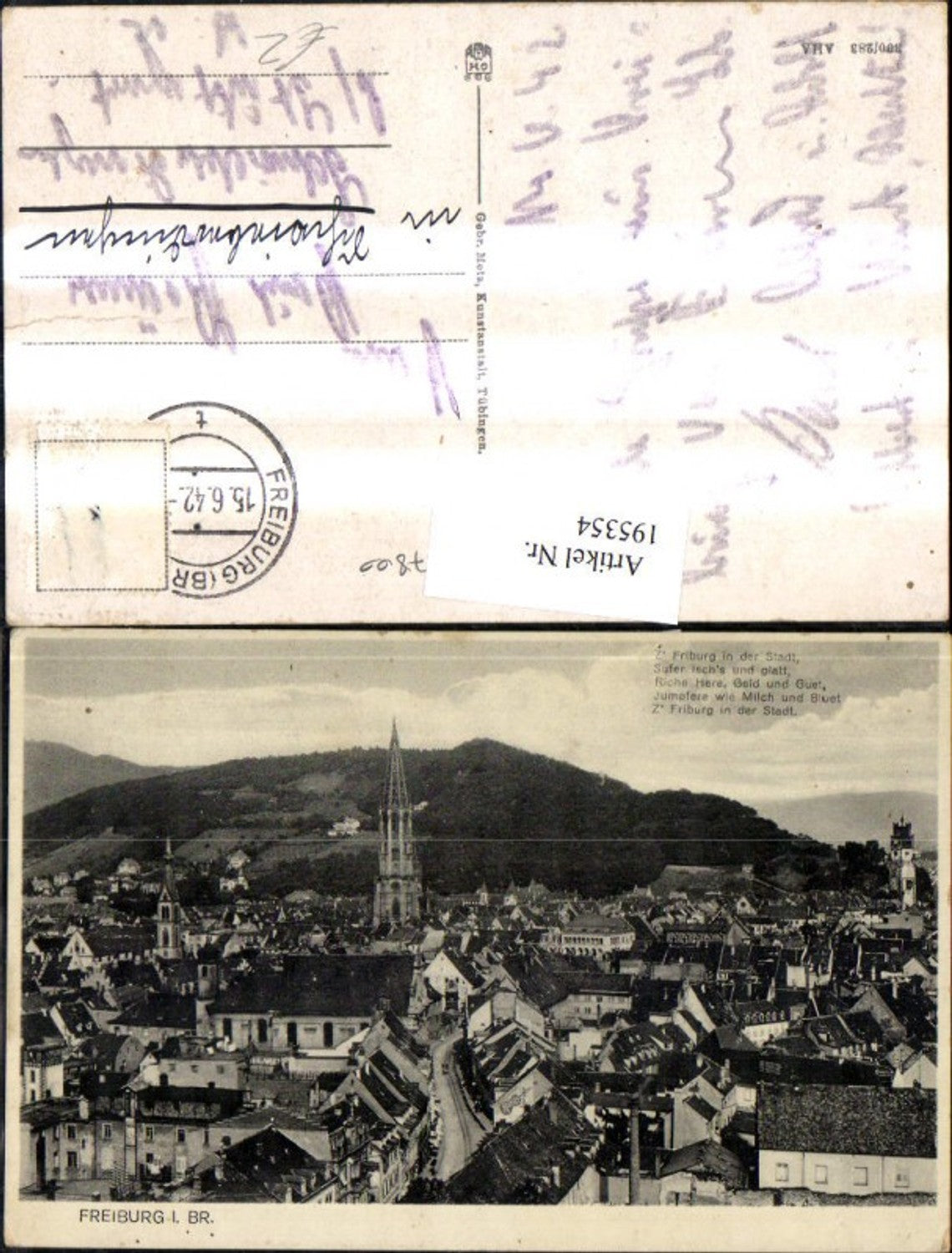 195354,Freiburg i. BreisgauTeilansicht m. Münster Kirche Spruch Text