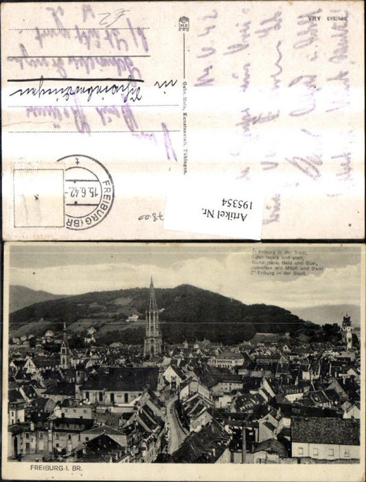 195354, Freiburg im Breisgau, partial view with cathedral church, saying/text