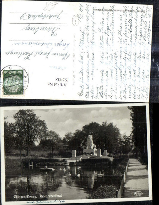 195438,Ehingen a. d. Donau Kriegerdenkmal Denkmal Teich Schwäne