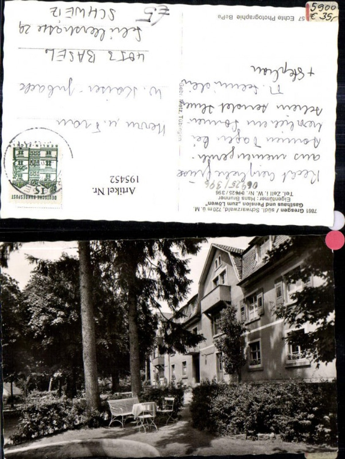 195452,Gresgen südl. Schwarzwald Zell im Wiesental Gasthaus u. Pension z. Löwen Eigent. Hans Brunner