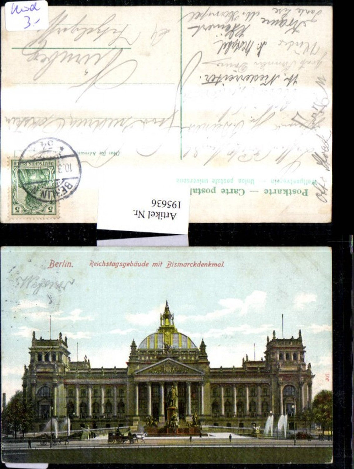 195636,Berlin Reichstagsgebäude m. Bismarckdenkmal Denkmal