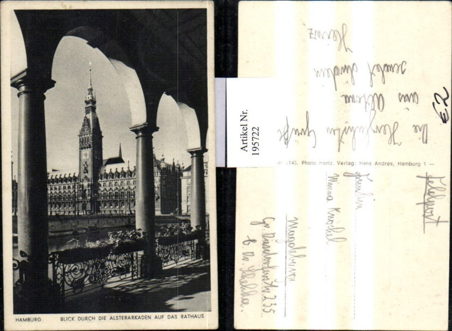 195722,Hamburg Blick durch d. Alsterarkaden auf d. Rathaus