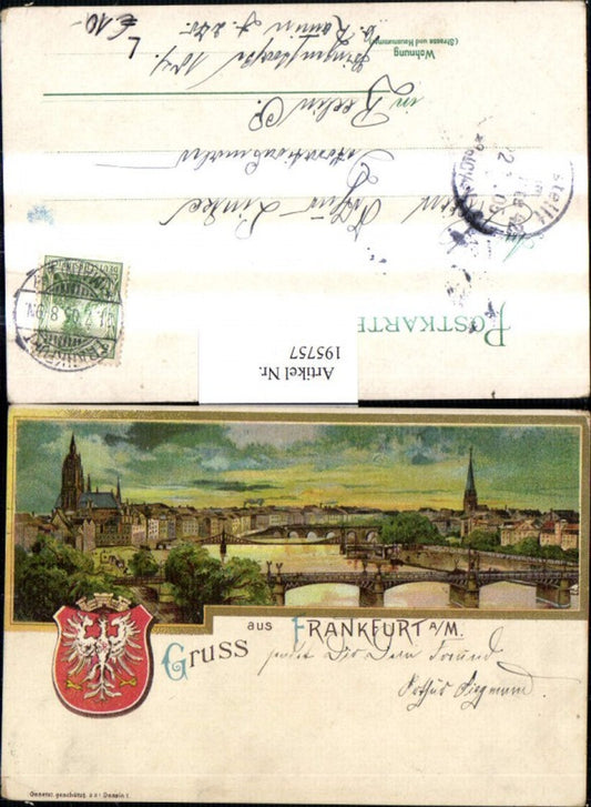 195757,Litho AK Gruß aus Frankfurt a. Main Teilansicht Brücke