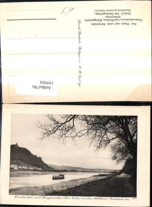 195904,Drachenfeld a. Rhein b. Königswinter v. d. Mehlemer Promenade aus Schiff Präge Passepartout