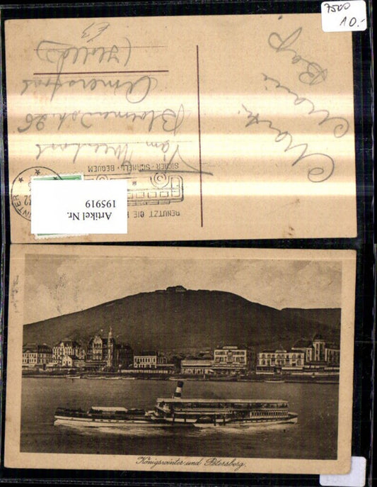 195919,Königswinter u. Petersberg Ansicht m. Schiff Dampfer Raddampfer