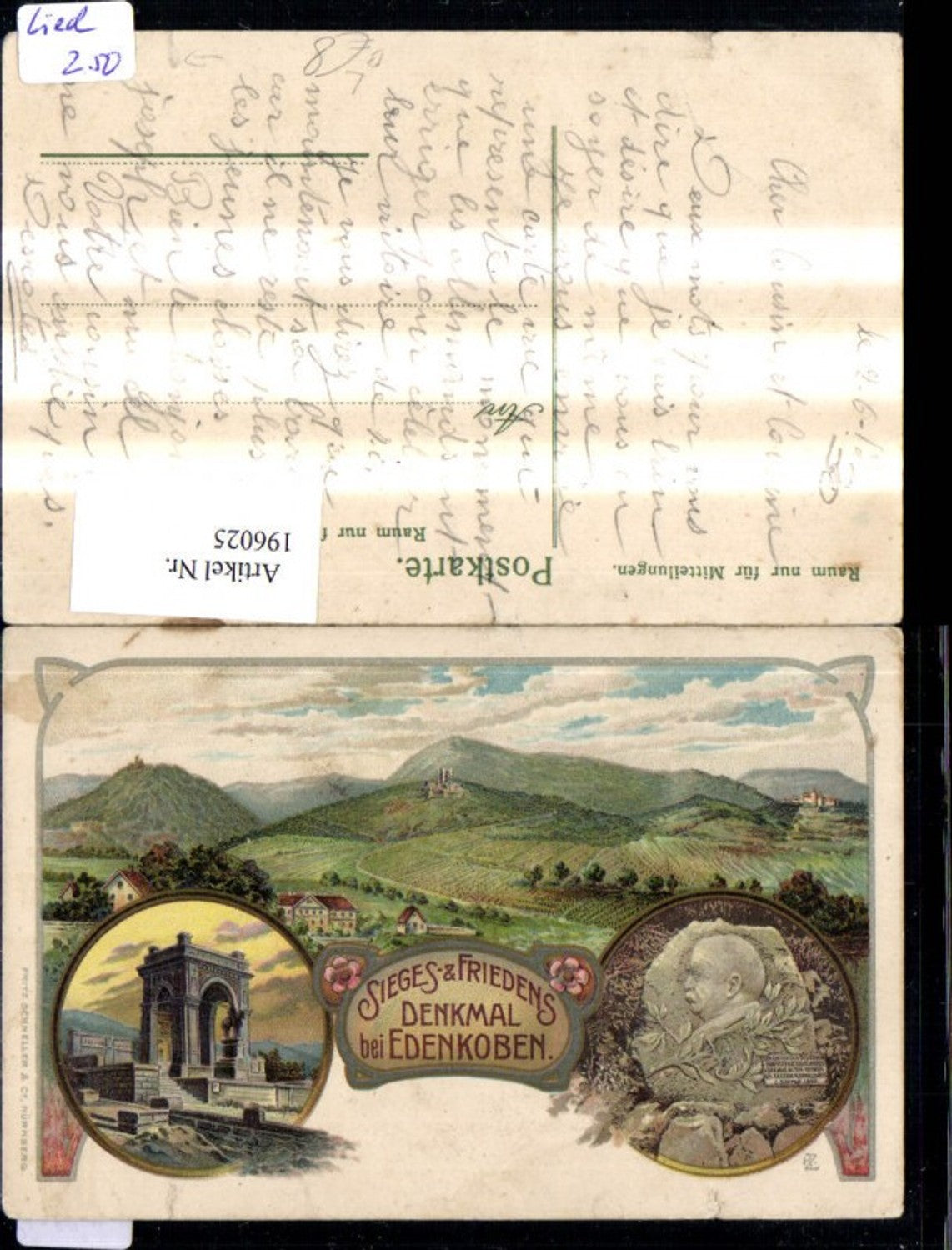 196025,Litho Edenkoben Sieges Friedens Denkmal