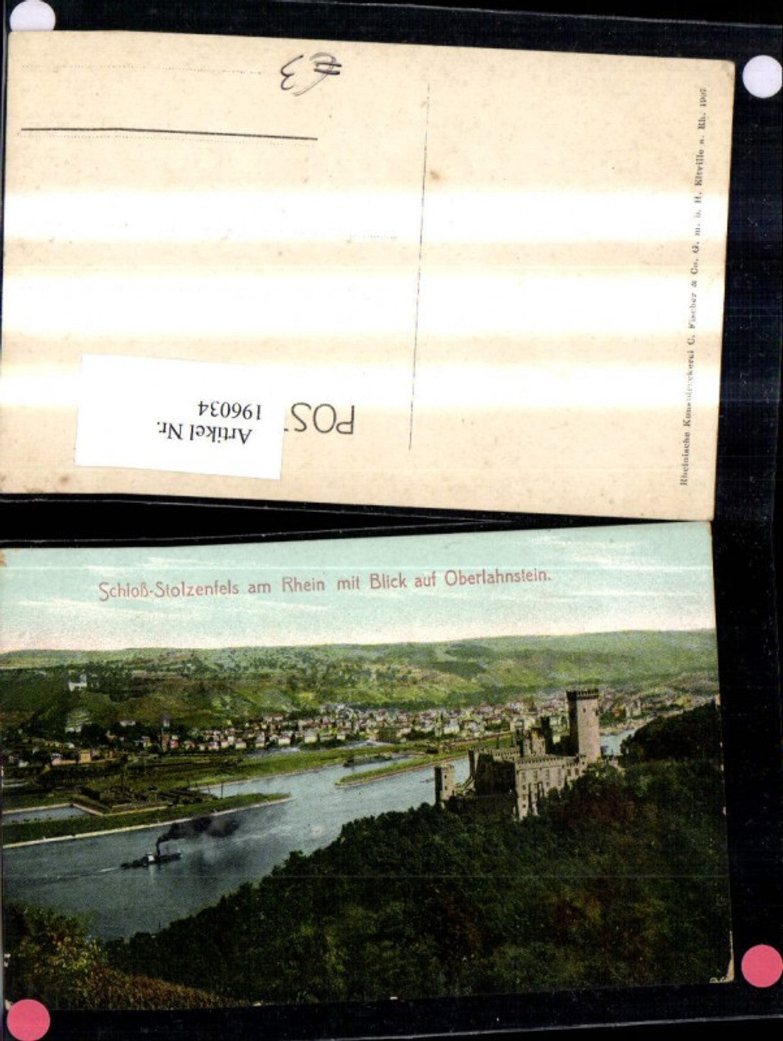 196034,Schloß Stolzenfels a. Rhein b. Koblenz m. Blick a. Oberlahnstein