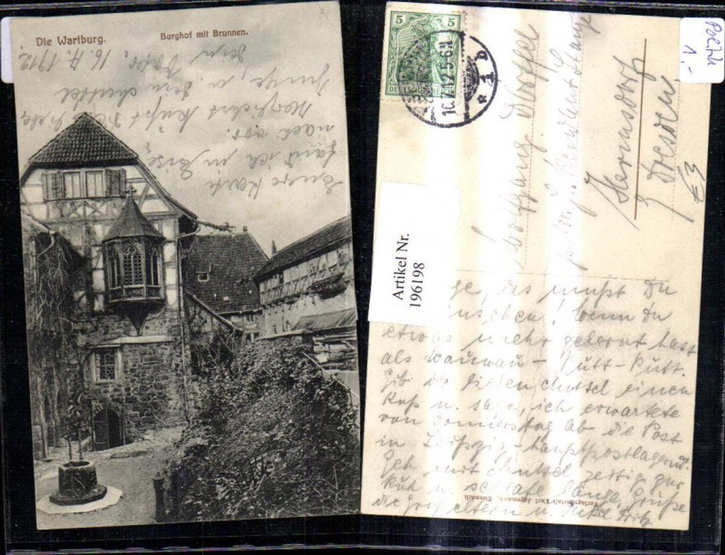 196198, The Wartburg Castle Courtyard with Fountain Castle