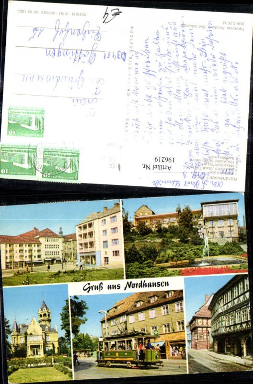 196219, Greetings from Nordhausen near Harz, Rautenstraße, Restaurant “Stadt-Terrasse”, Meyenburg Museum, Tram