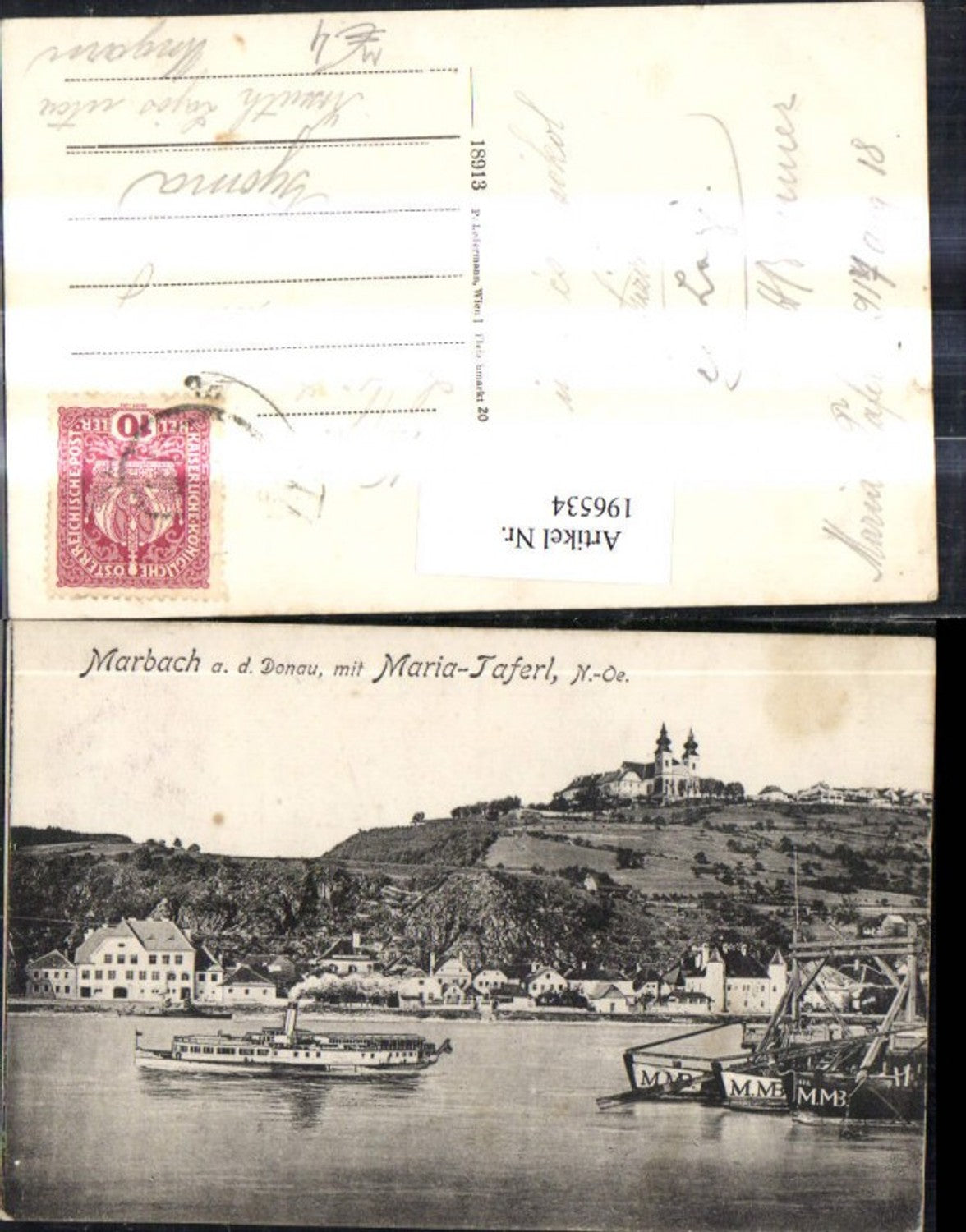 196534,Marbach a. d. Donau Totale m. Maria Taferl Kirche Dampfer