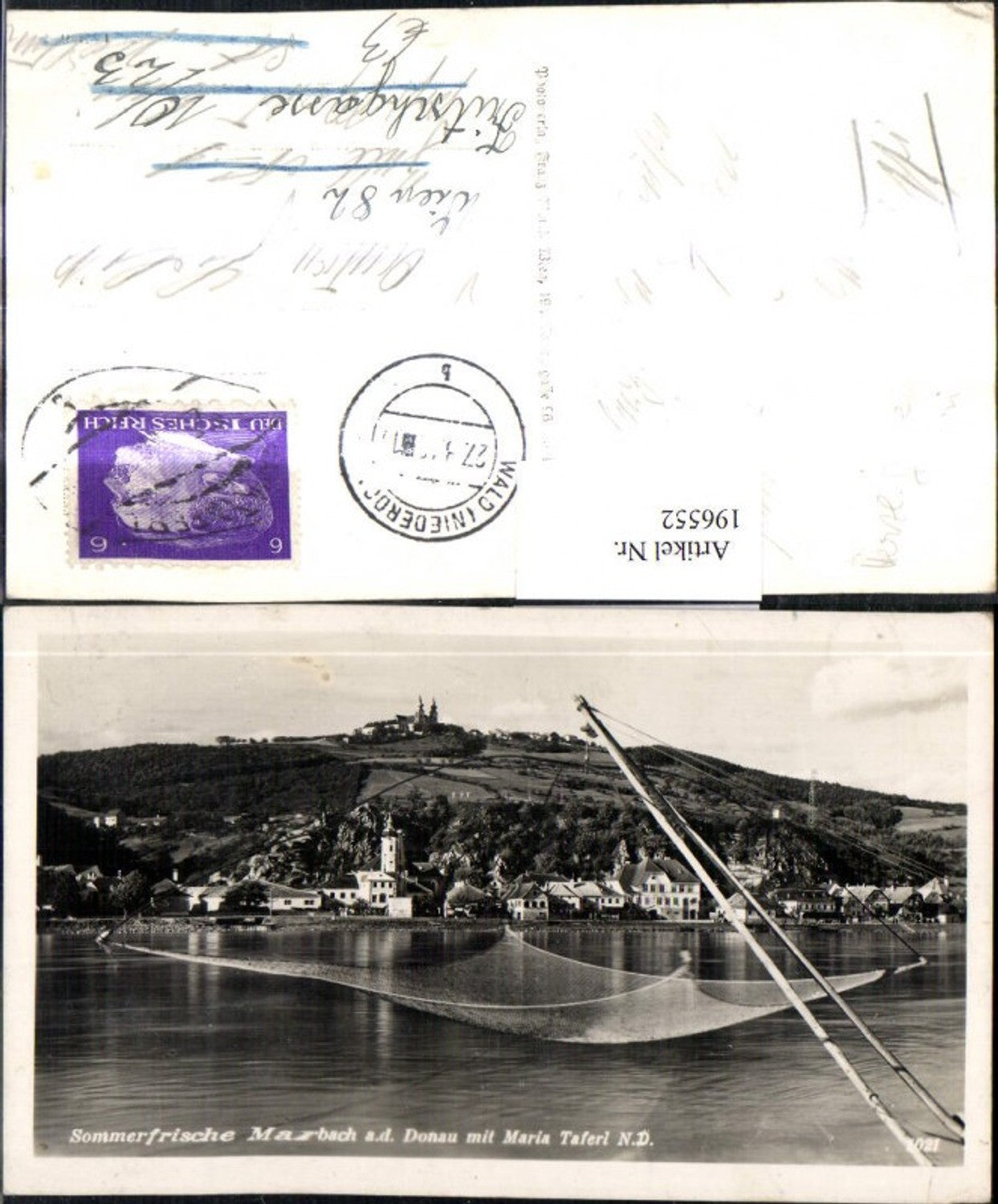 196552,Marbach a. d. Donau Teilansicht m. Maria Taferl Kirche Fischernetz