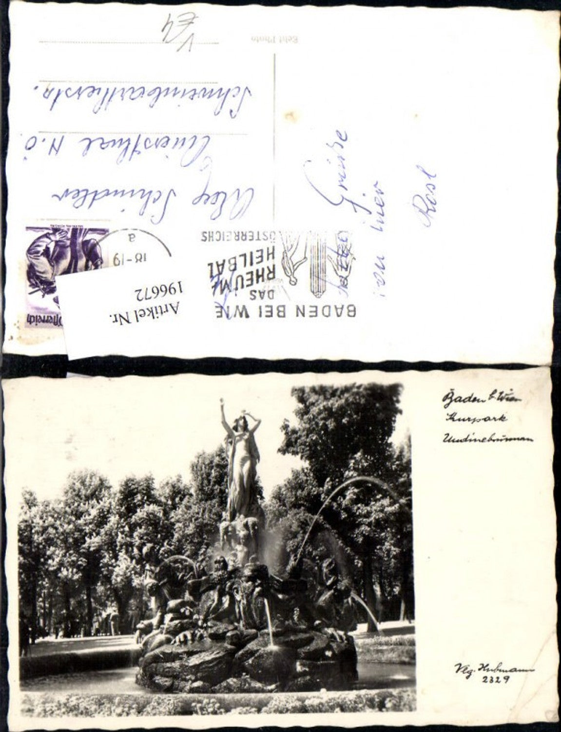 196672,Baden b. Wien Foto Ak Kurpark Undinebrunnen Springbrunnen Brunnen pub Foto Hubmann 2329