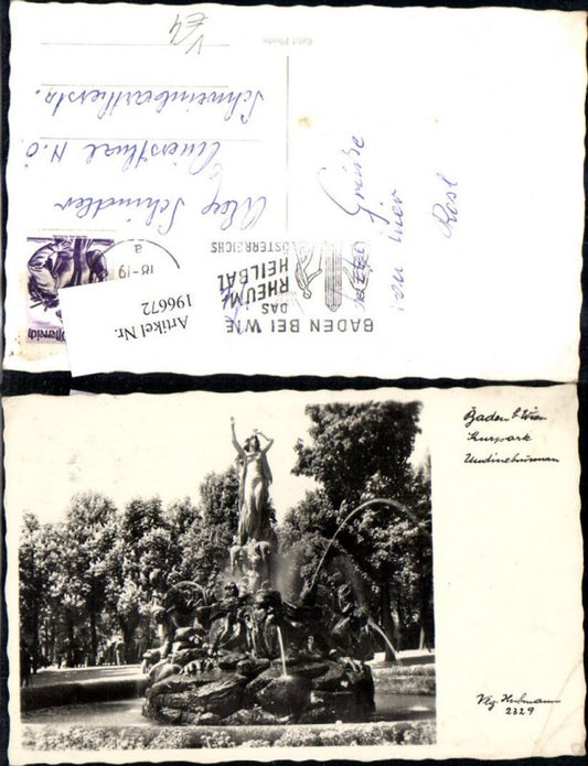 196672,Baden b. Wien Foto Ak Kurpark Undinebrunnen Springbrunnen Brunnen pub Foto Hubmann 2329