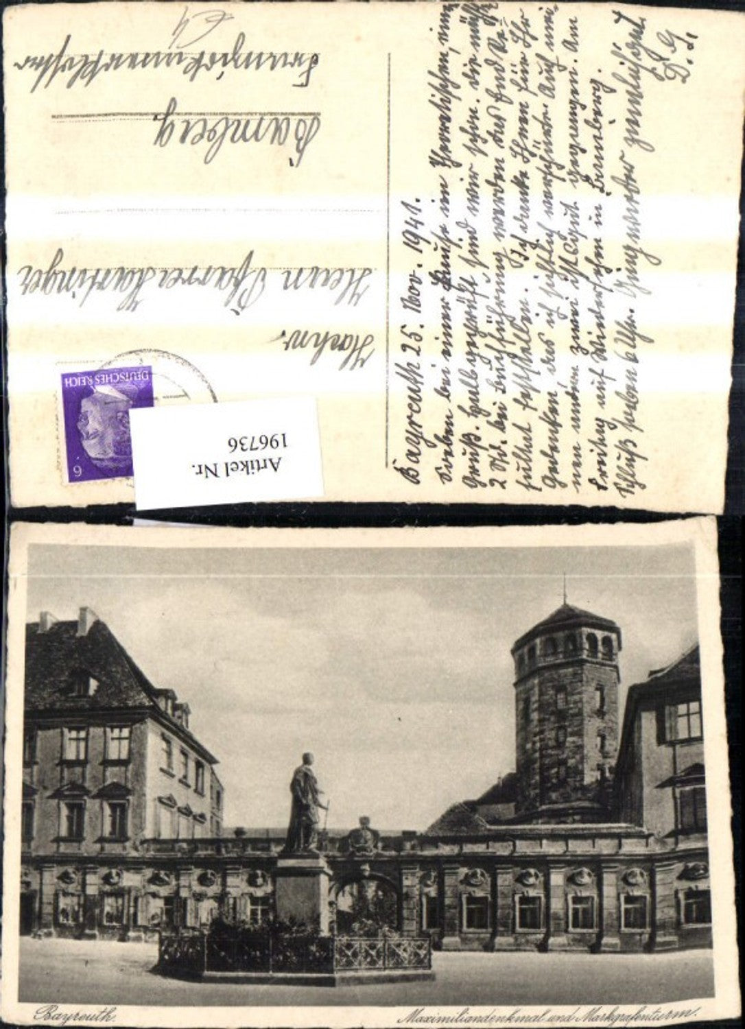 196736,Bayreuth Maximiliandenkmal u. Markgrafenturm Denkmal Statue