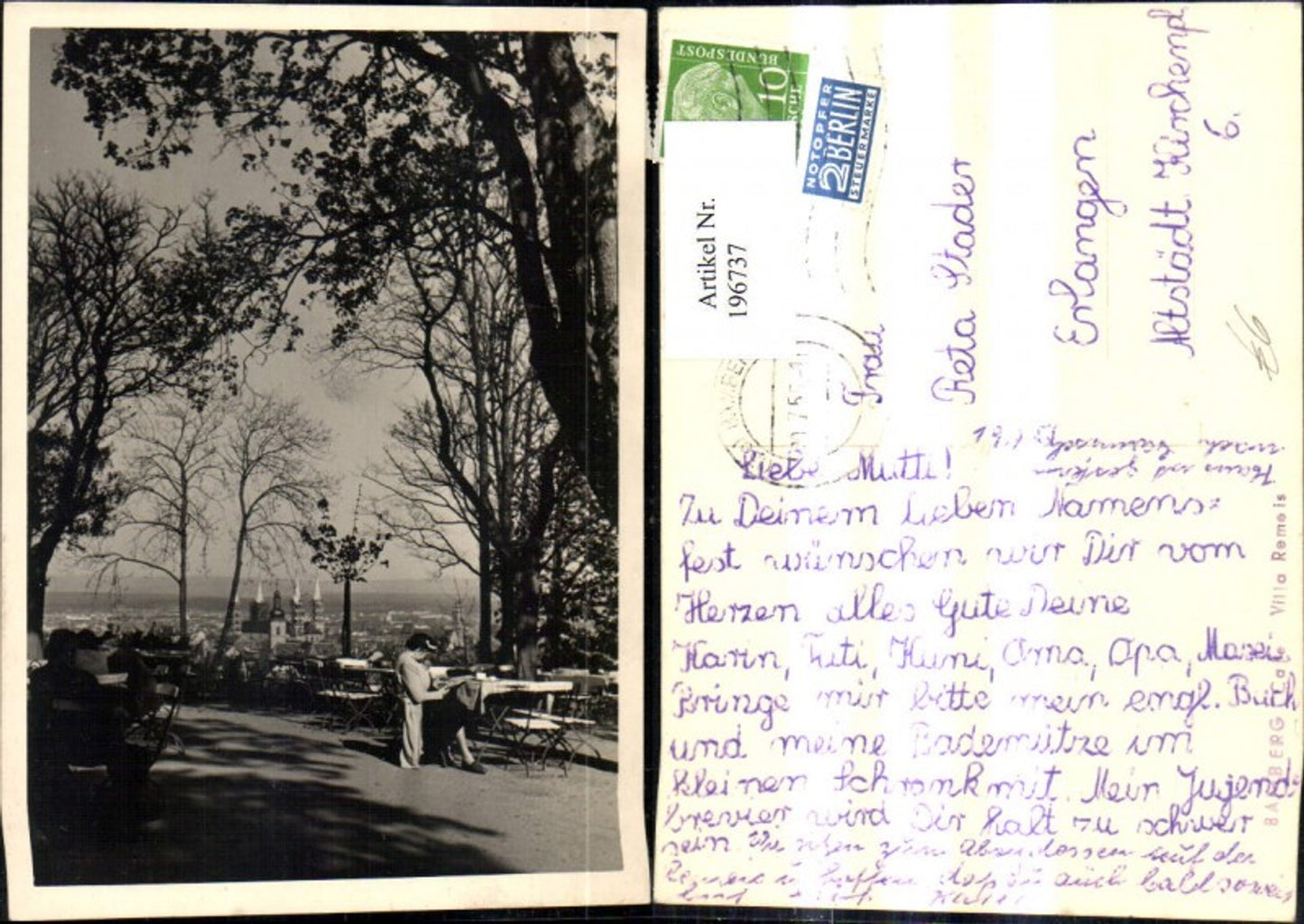 196737,Foto Ak Bamberg Cafe Villa Remeis Terrasse m. Personen