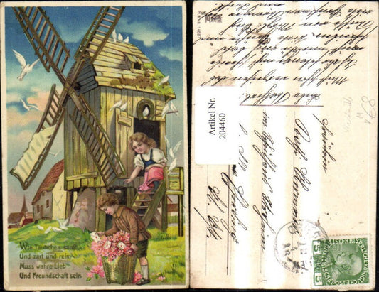 204460,Windmühle Mühle Kinder Tauben Blumen Gedicht pub M.S.i.B. 14687