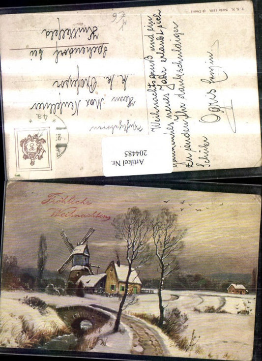 204485,Windmühle Mühle Fröhliche Weihnachten Winterbild Landschaft pub T.S.N. 1189