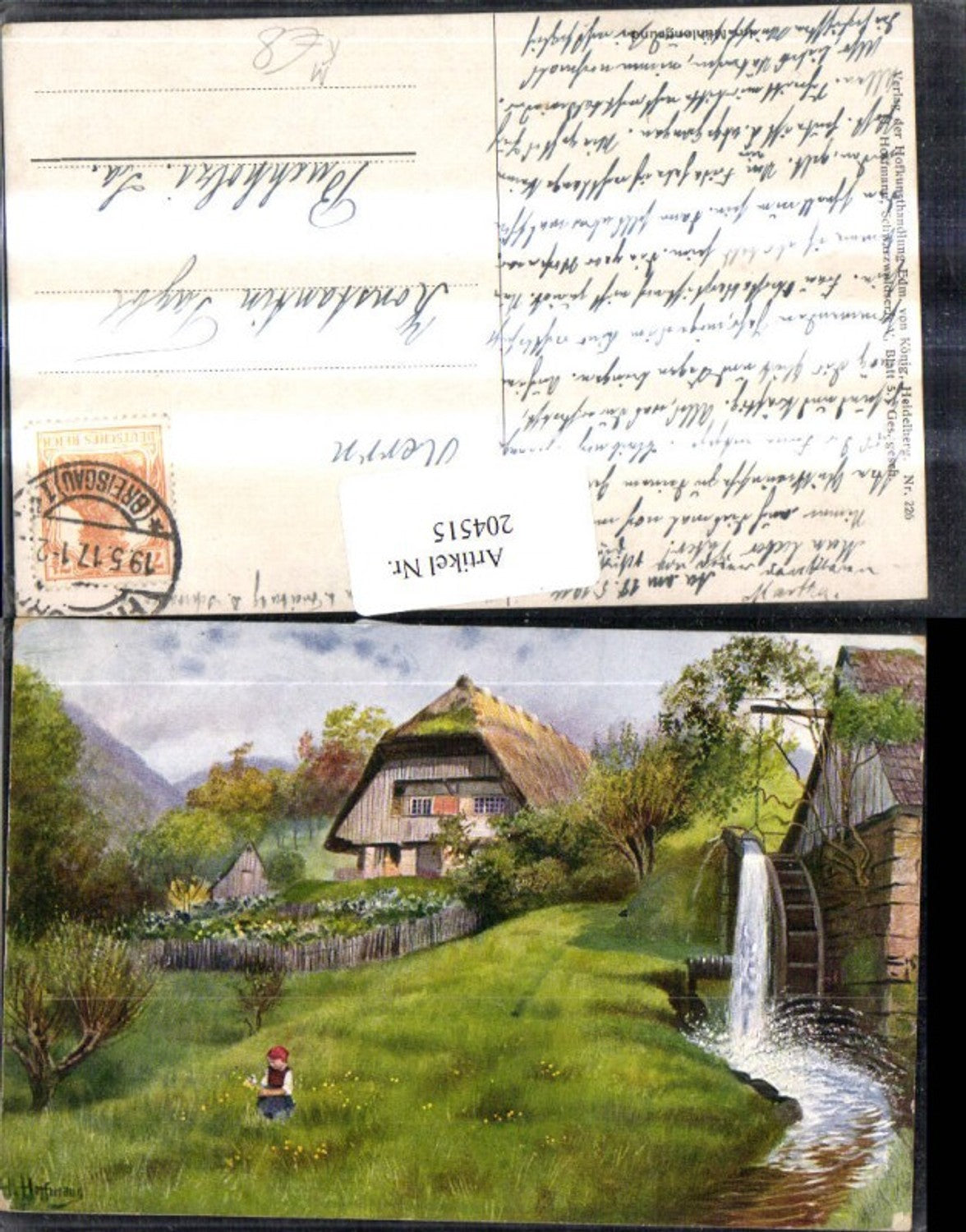 204515,Künstler Ak H. Hoffmann Wassermühle Mühle Im Mühlengrund Kinder a. Blumenwiese