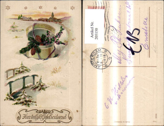 205150, Embossed Ak Hartelijk Gefeliciteerd Winter Landscape Gift Package with Branches and Cones