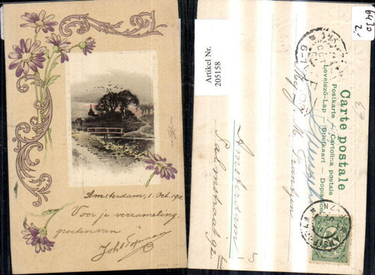 205158,Präge Ak Landschaft Passepartout Blumen Ornament Ranke