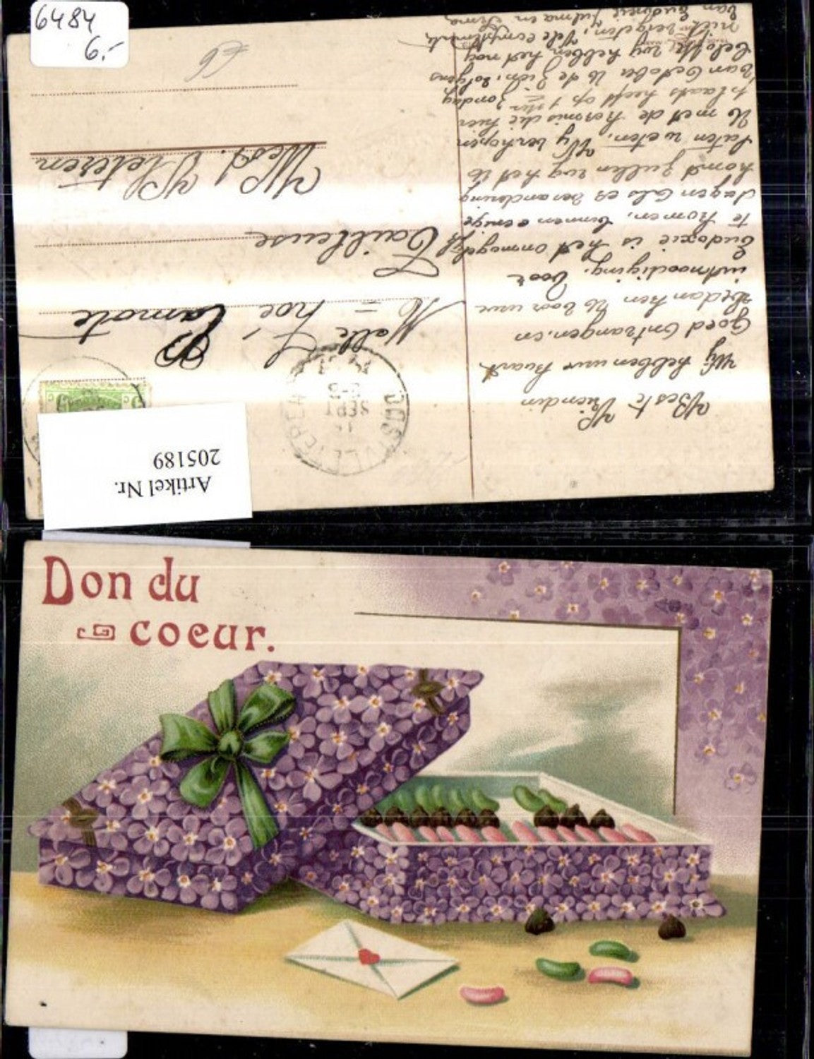 205189,Präge Ak Don du coeur Blumen Pralinenschachtel Box Konfekt Brief Kuvert