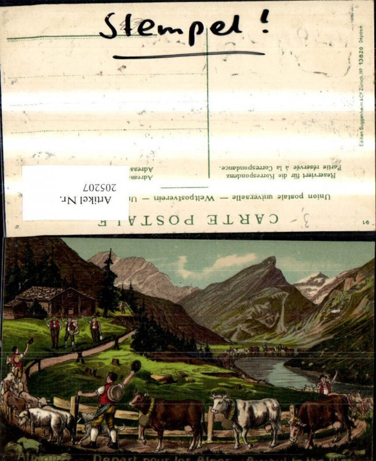 205207, embossing Ak cattle drive cows cattle on alpine pasture mountains alpine departure for the Alps pub Guggenheim Co 13820